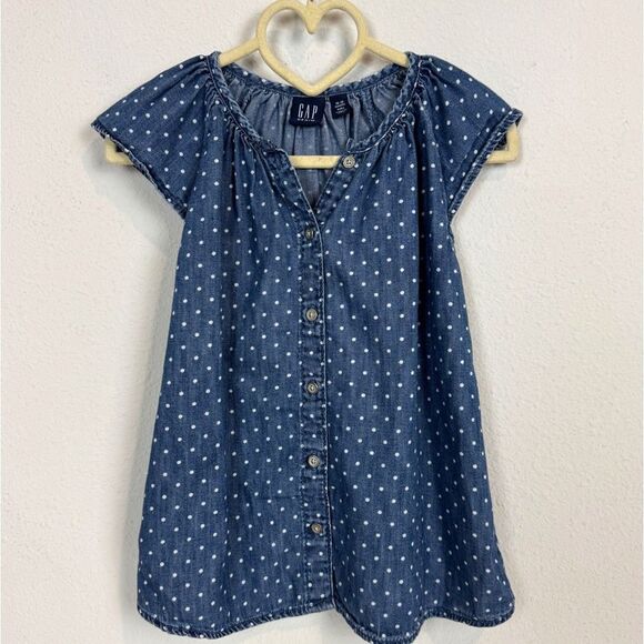 GAP Blue Polka Dot Button-Up Chanbray Dress 18-24mos - Picture 1 of 6
